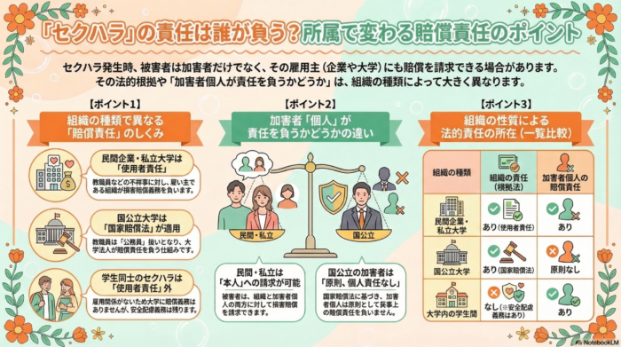セクハラで事業者が負う責任の違いは？私立・国公立大学・民間企業の違い